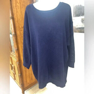 NWOT DKNY Navy Crochet Sleeve Sweater Sz XL